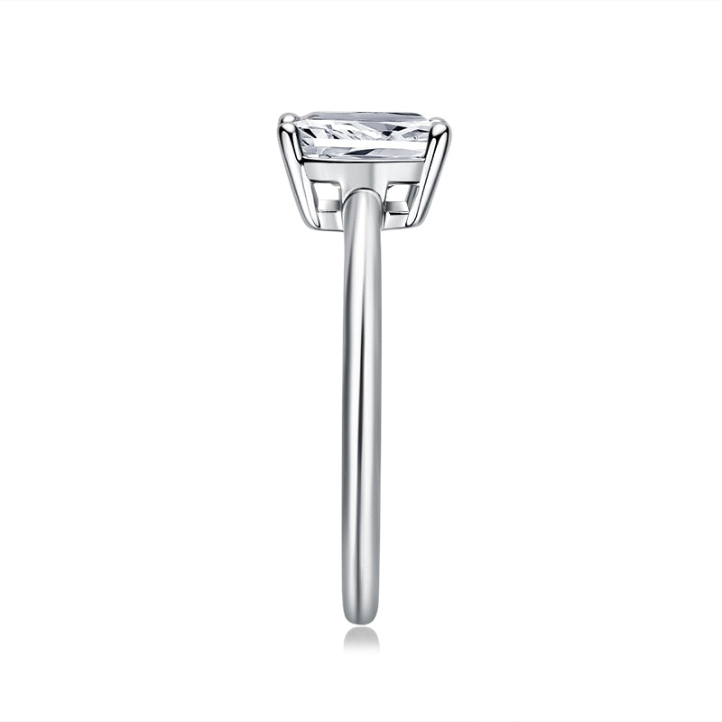 Solitaire Emerald Cut Moissanite Diamond Sterling Silver Ring