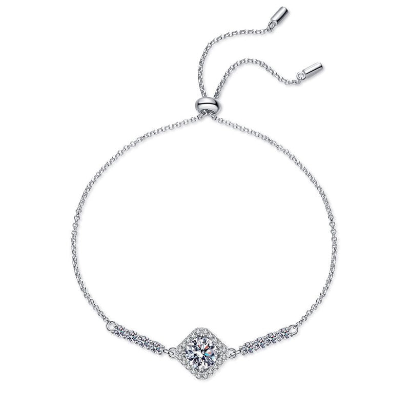 1 Carat Moissanite Diamond Halo Sterling Silver Bracelet
