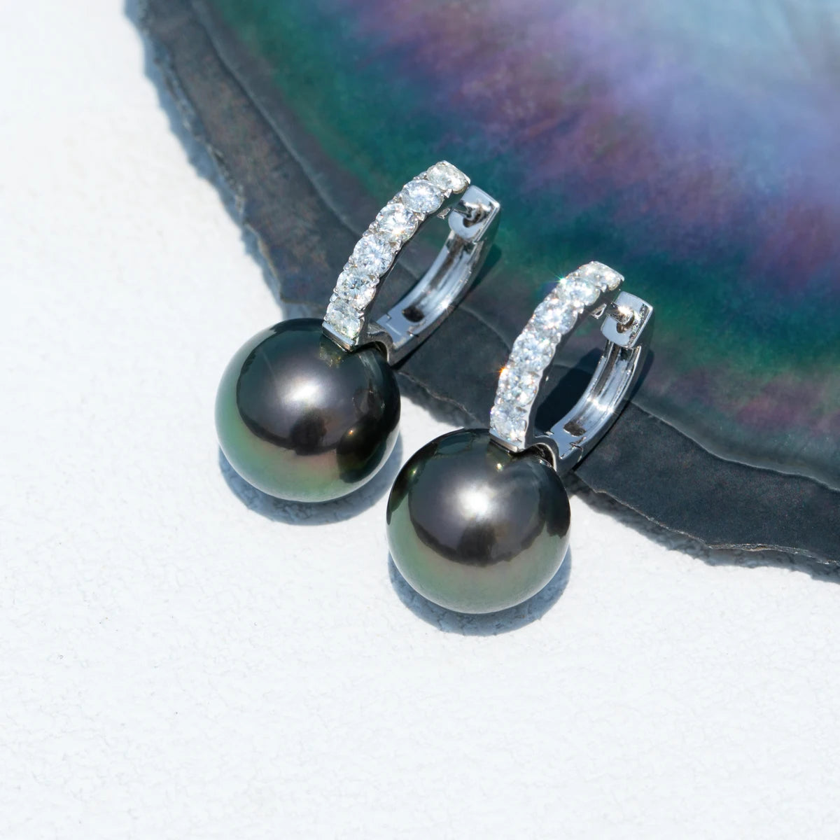 Free Shipping US Black Pearl Moissanite Earrings