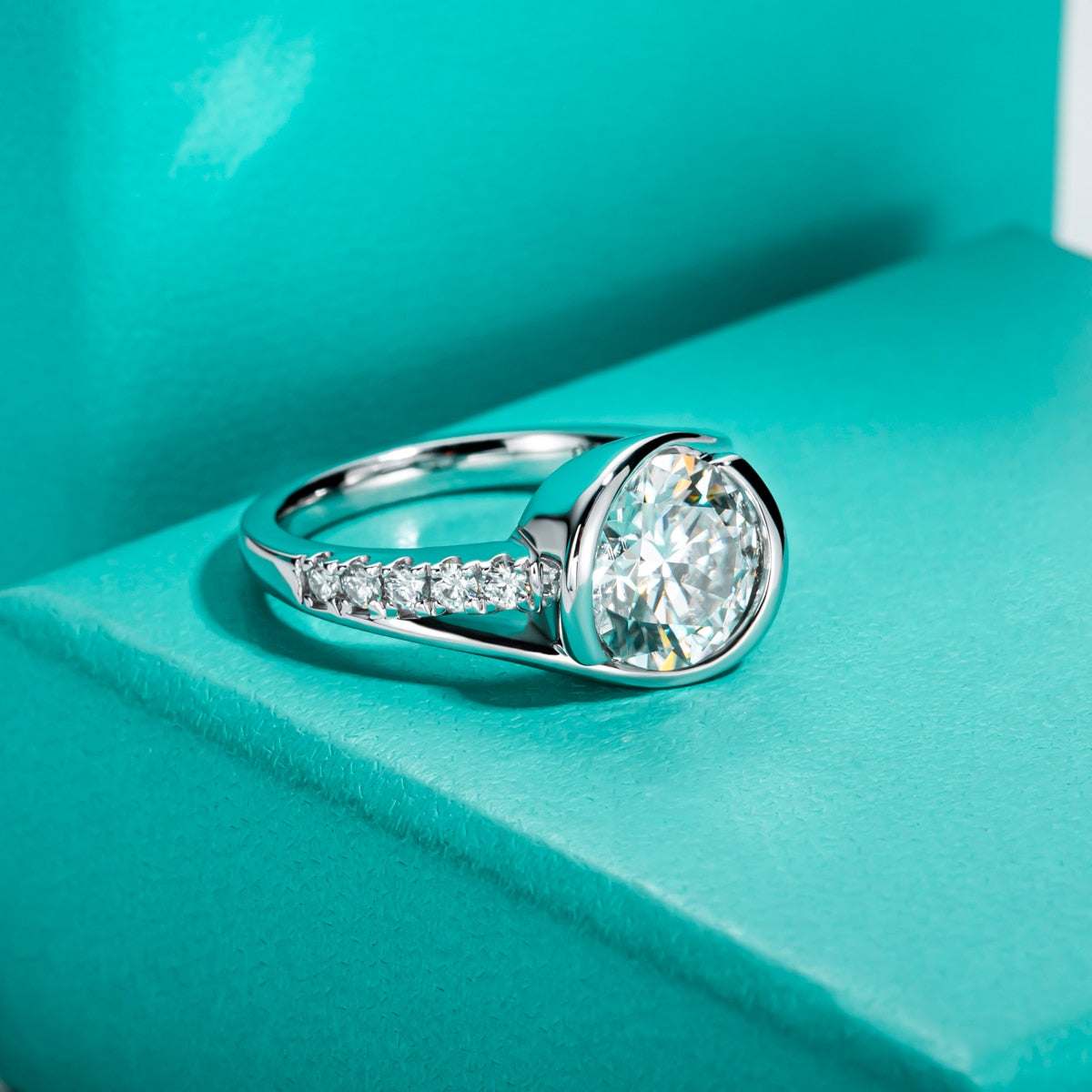 Moissanite Ring Bezel Set Sterling Silver NZ