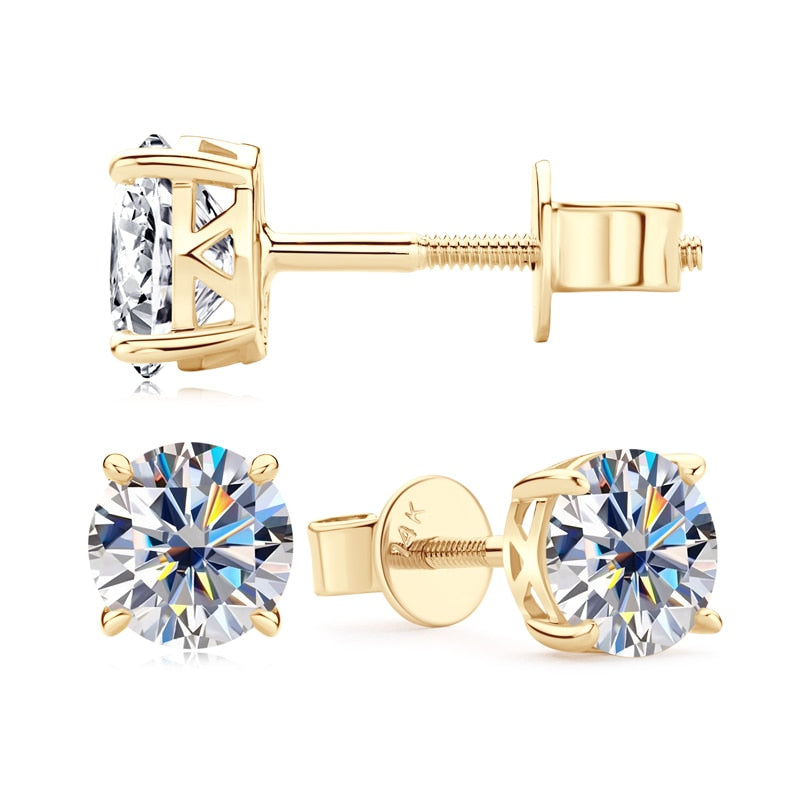 Moissanite Diamond Stud Earrings Men Women 10K Yellow Gold