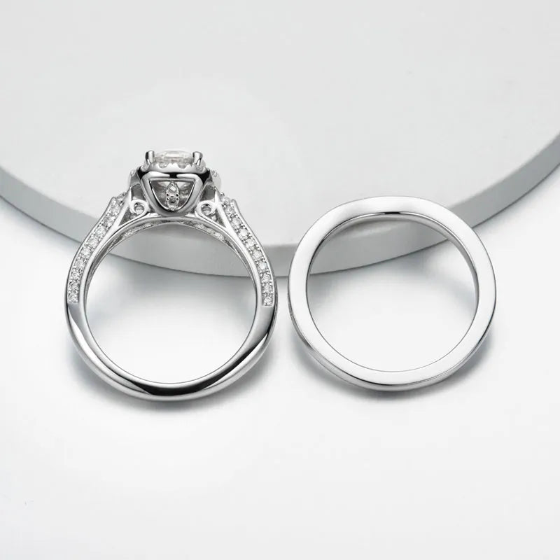 Sterling Silver Moissanite Diamond Ring Set UK
