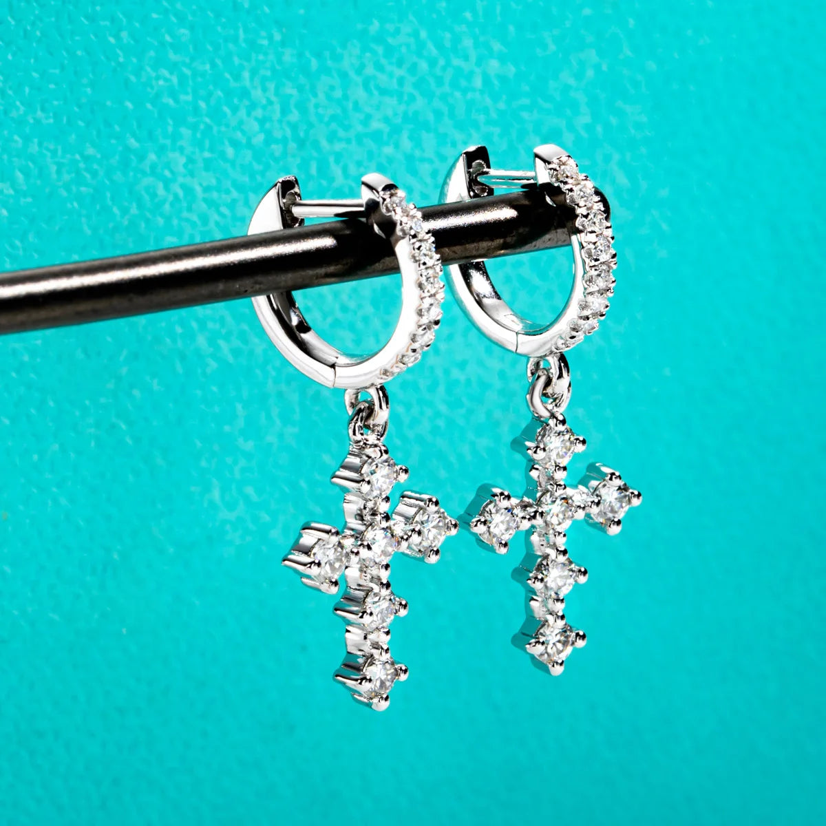 Moissanite Diamond Cross Drop Earrings Free Shipping US
