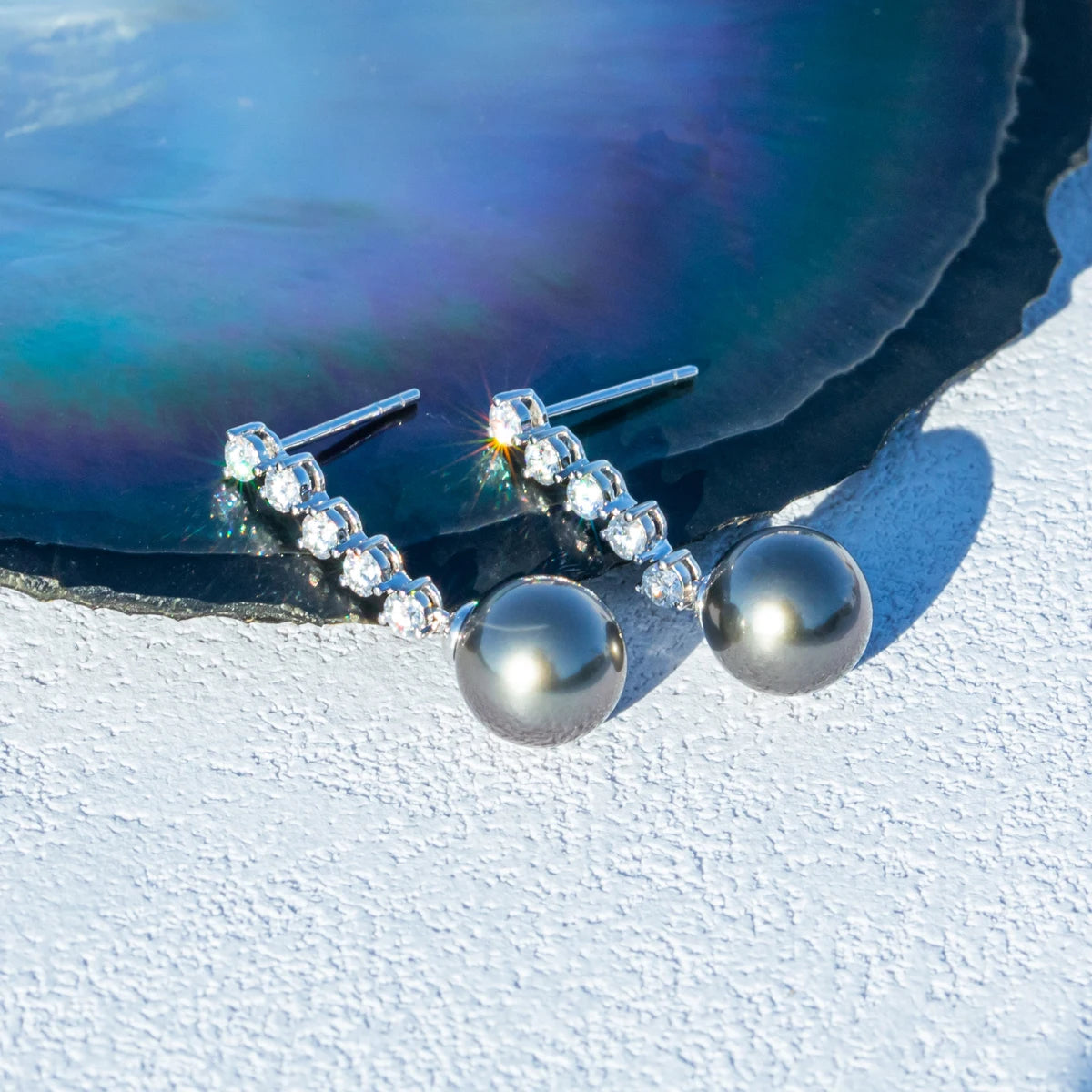 Holloway Jewellery US Black Pearl Moissanite Diamond Earrings