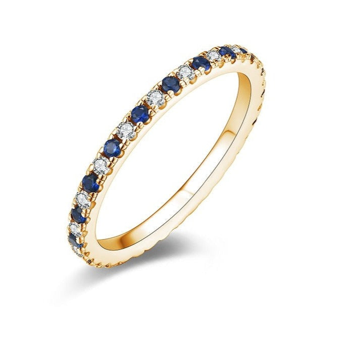Blue Sapphire Moissanite Diamond Eternity Ring