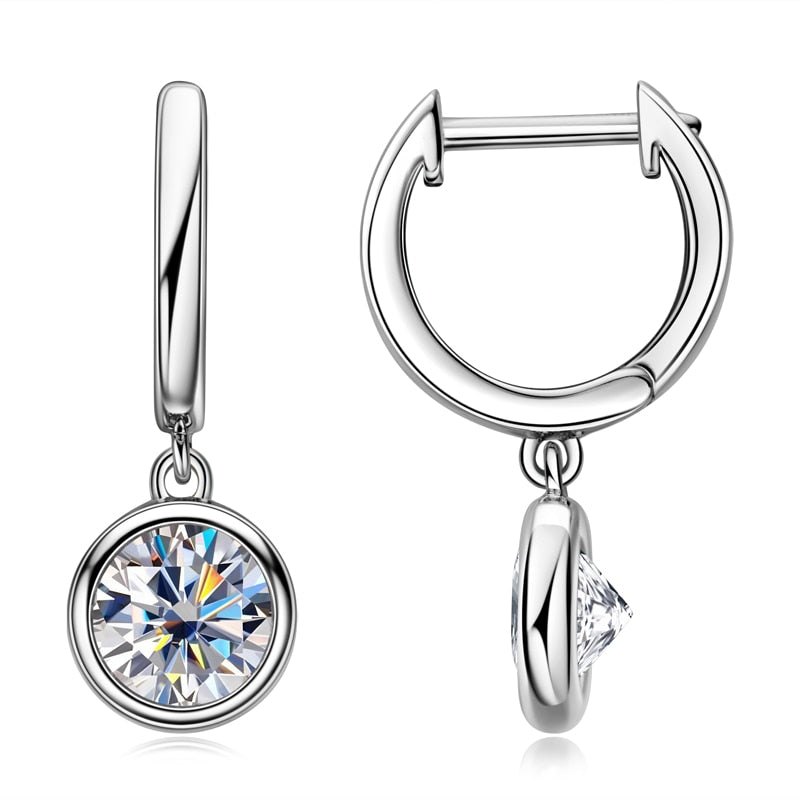6.5mm Moissanite Diamond Bezel Set Dangle Drop Hoop Earrings