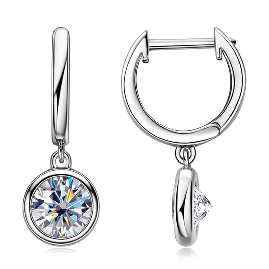 6.5mm Moissanite Diamond Bezel Set Dangle Drop Hoop Earrings
