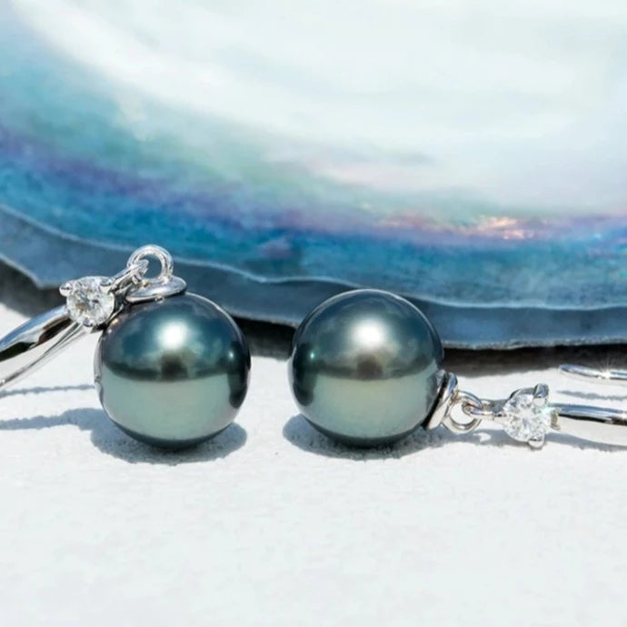 Holloway Jewellery US Tahitian Black Pearl Moissanite Diamond Earrings
