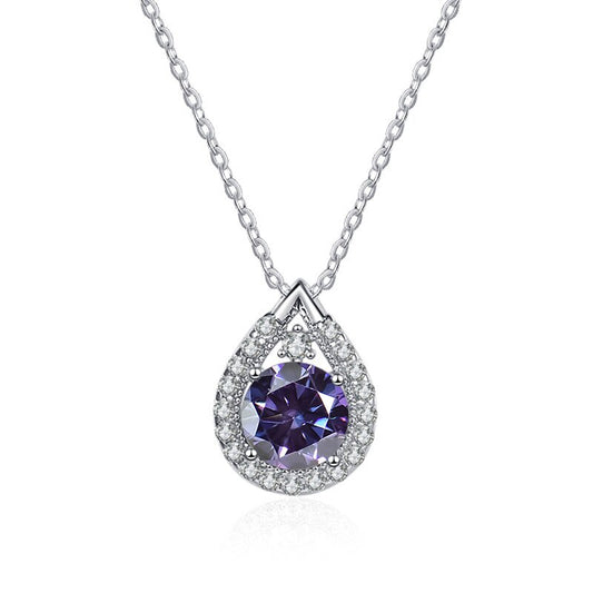 Pear Shape Halo Moissanite Pendant Sterling Silver Necklace UK