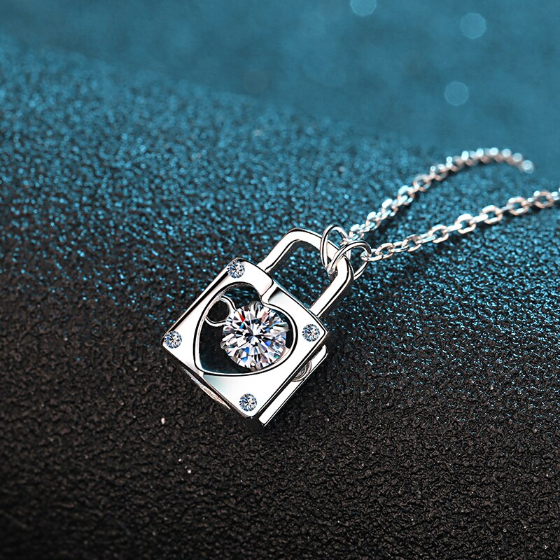 Moissanite Lock Pendant Necklace