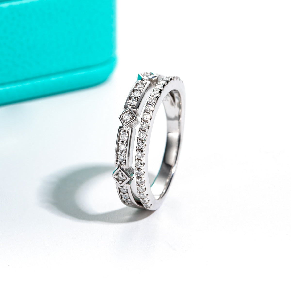 Holloway Jewellery Half Eternity Moissanite Diamond Double Band Ring