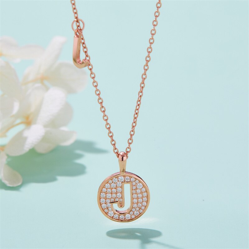 Moissanite Initial Necklace Pendant 925 Sterling Silver 18K Rose Gold Plated