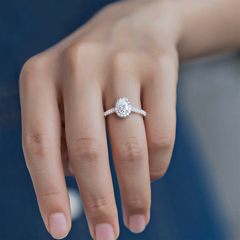 1ct Oval Moissanite Ring Halo Engagement Ring Holloway Jewellery