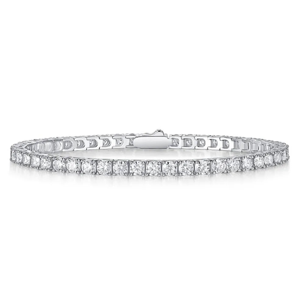 3mm / 4mm / 5mm Moissanite Diamond Tennis Bracelet Sterling Silver
