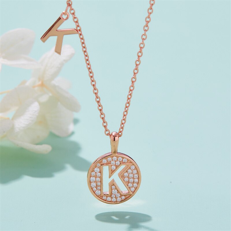Moissanite Initial Necklace Pendant 925 Sterling Silver 18K Rose Gold Plated