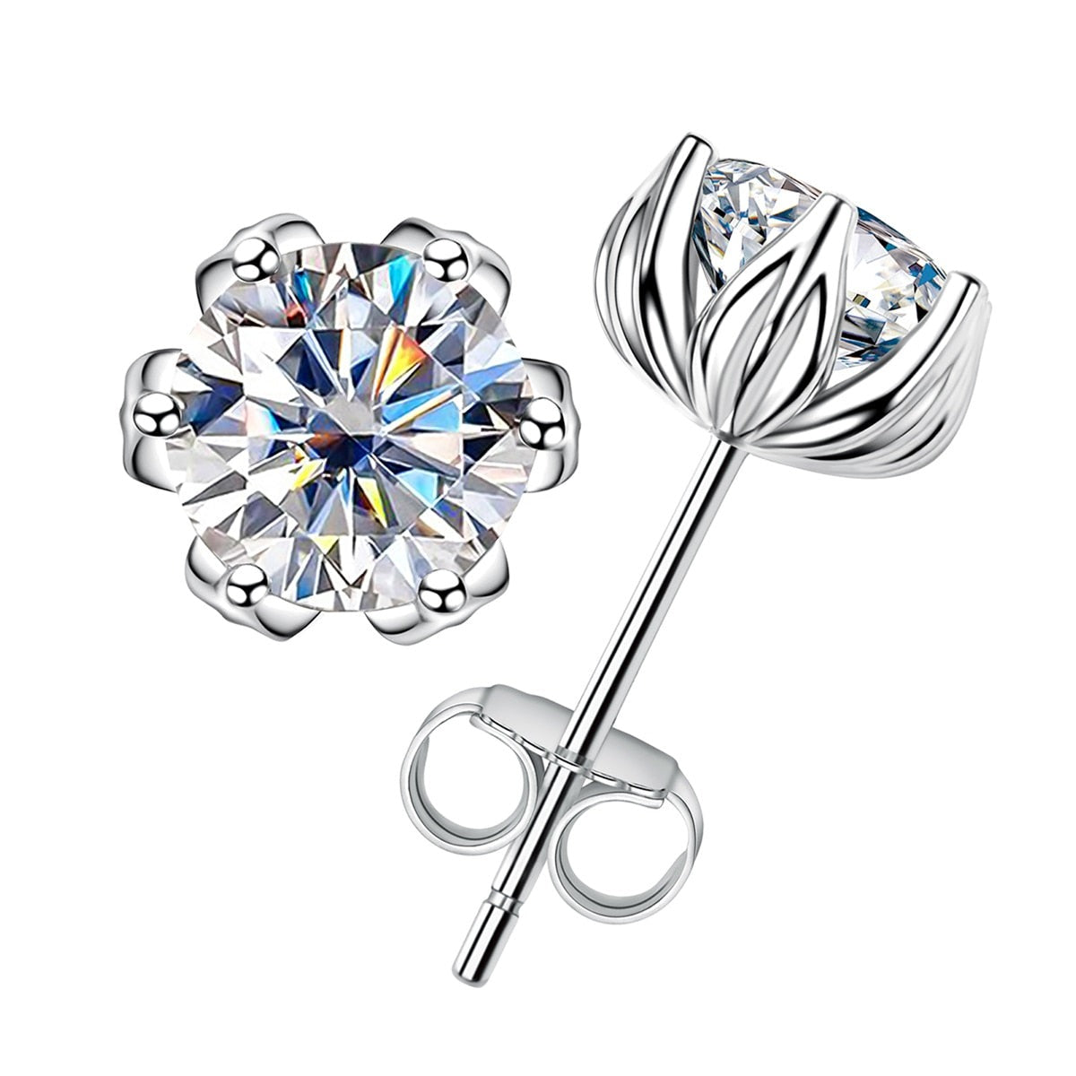 1 Carat Moissanite Diamond Lotus Flower Stud Earrings Sterling Silver