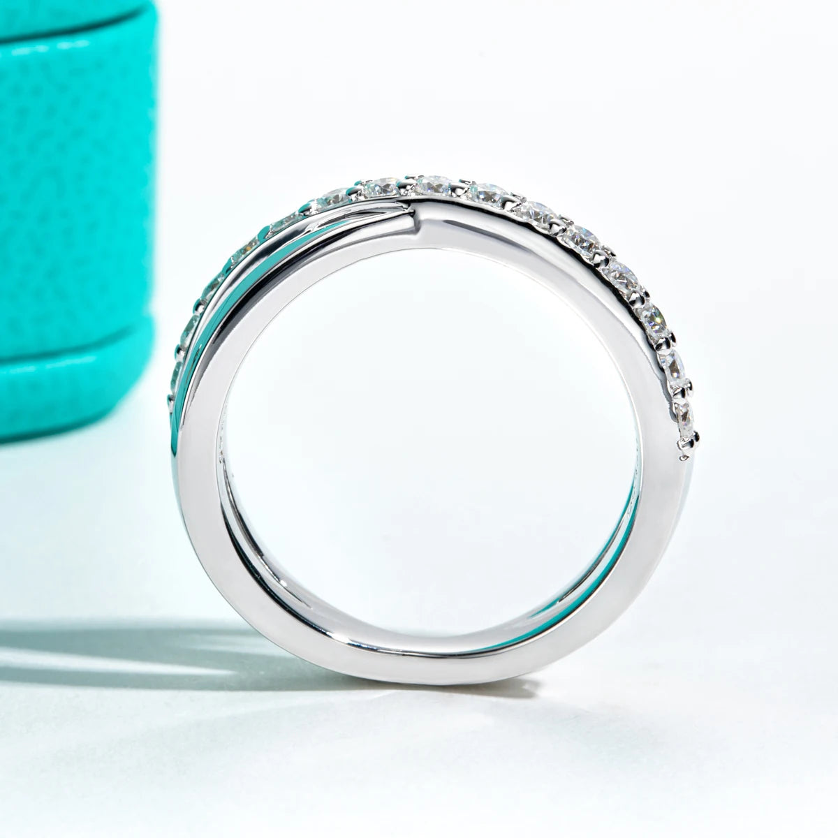 Moissanite Diamond Cross Band Ring