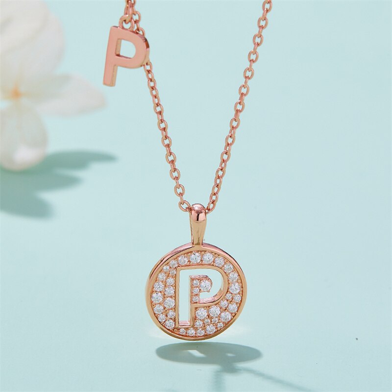 Moissanite Initial Necklace Pendant 925 Sterling Silver 18K Rose Gold Plated