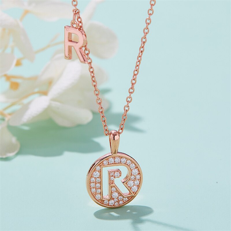 Moissanite Initial Necklace Pendant 925 Sterling Silver 18K Rose Gold Plated