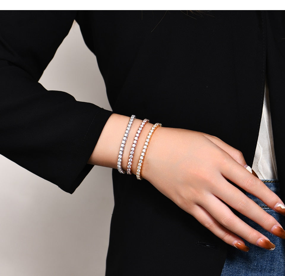 2.5mm - 5mm Moissanite Diamond Sterling Silver Yellow Gold Plated Tennis Bracelet (14-20cm)