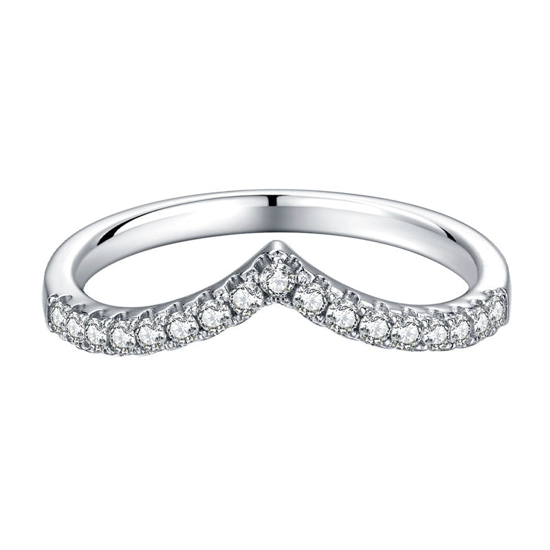 V Row Moissanite Diamond Ring Sterling Silver