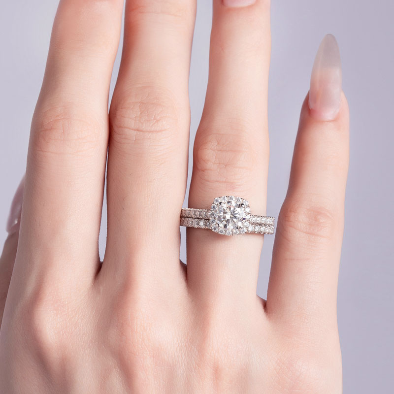 1ct ring with halo moissanite diamonds ring sets HJ