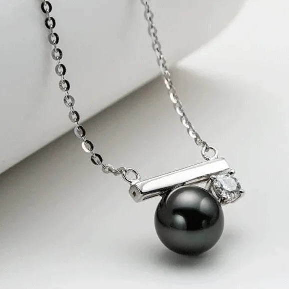 Tahitian Black Pearl Moissanite Diamond Necklace Free Shipping UK