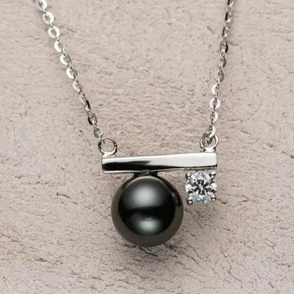 Tahitian Black Pearl Moissanite Diamond Necklace
