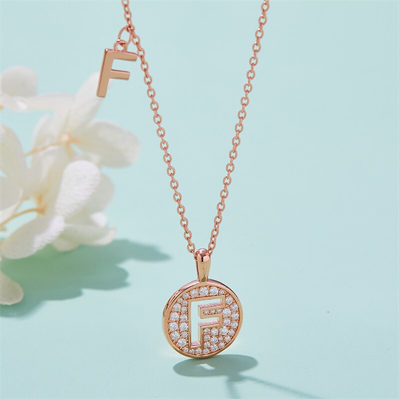 Moissanite Initial Necklace Pendant 925 Sterling Silver 18K Rose Gold Plated