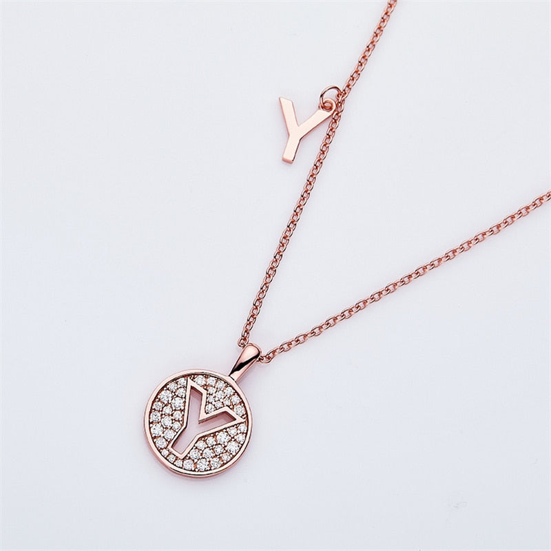 Moissanite Initial Necklace Pendant 925 Sterling Silver 18K Rose Gold Plated