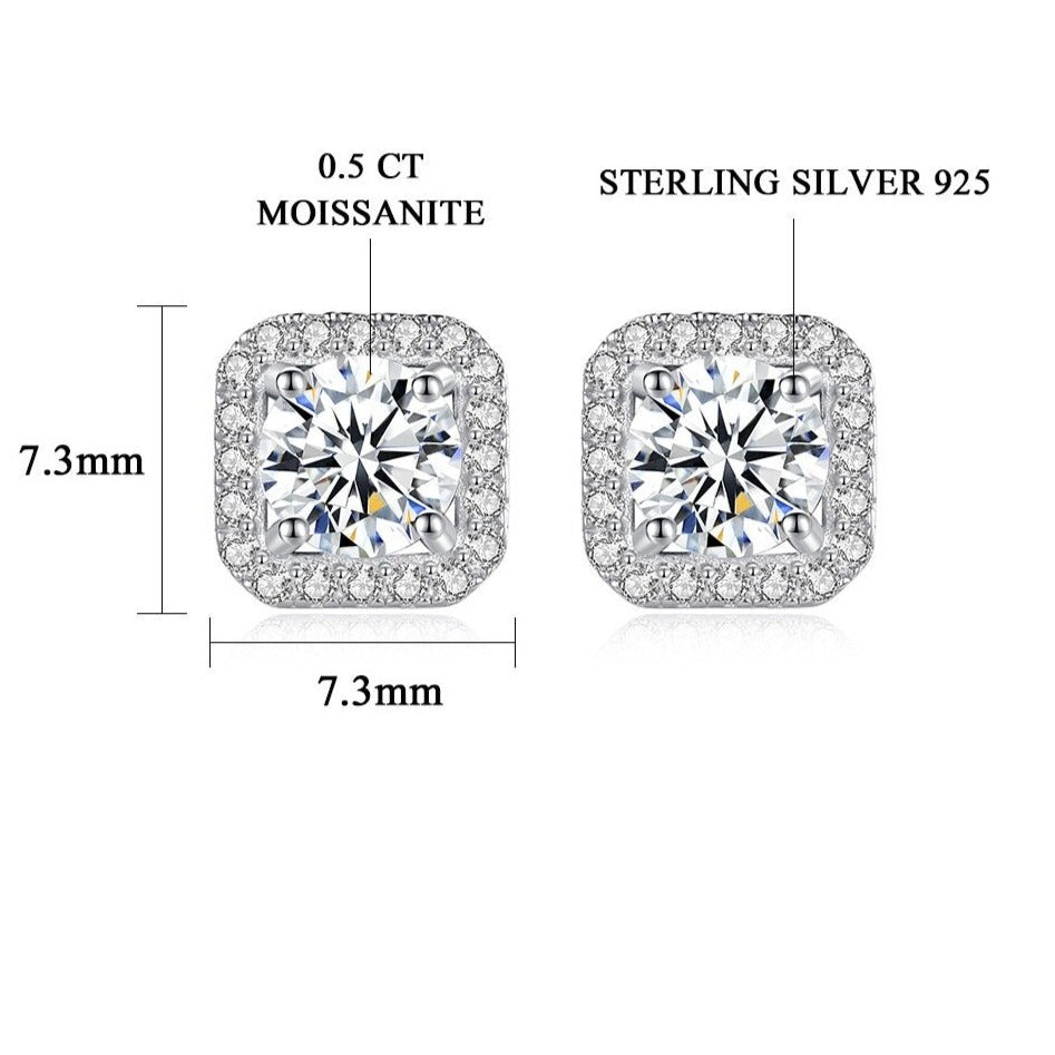 Square Halo Stud Moissanite Diamond Earrings NZ