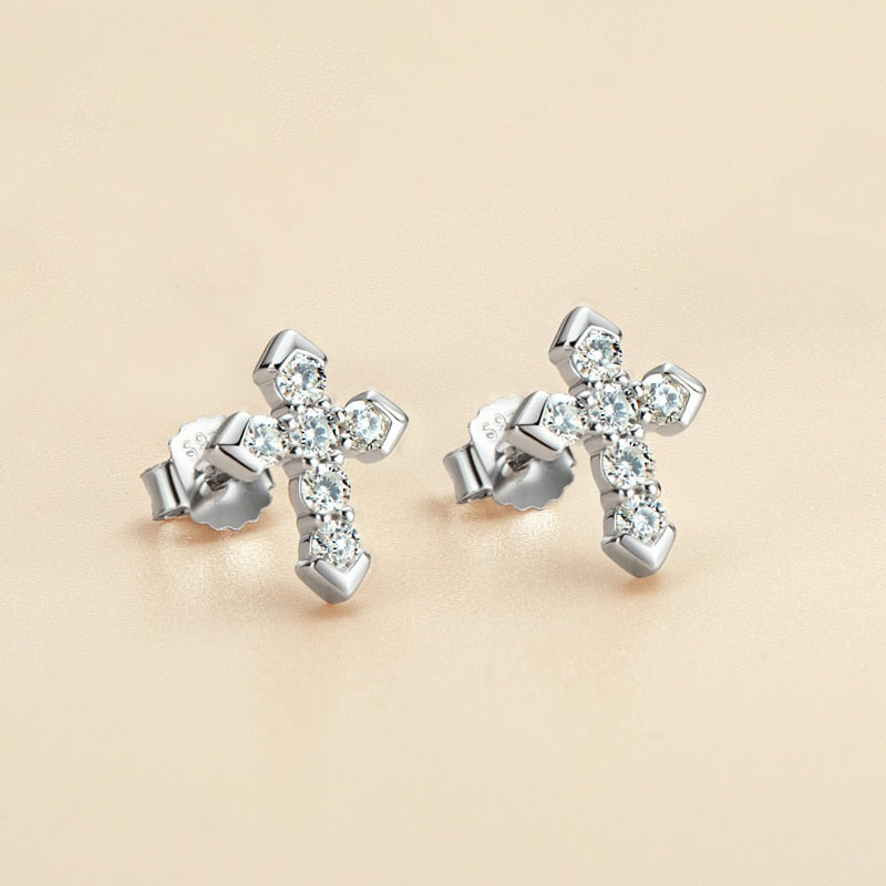 Mens Moissanite Cross Earrings