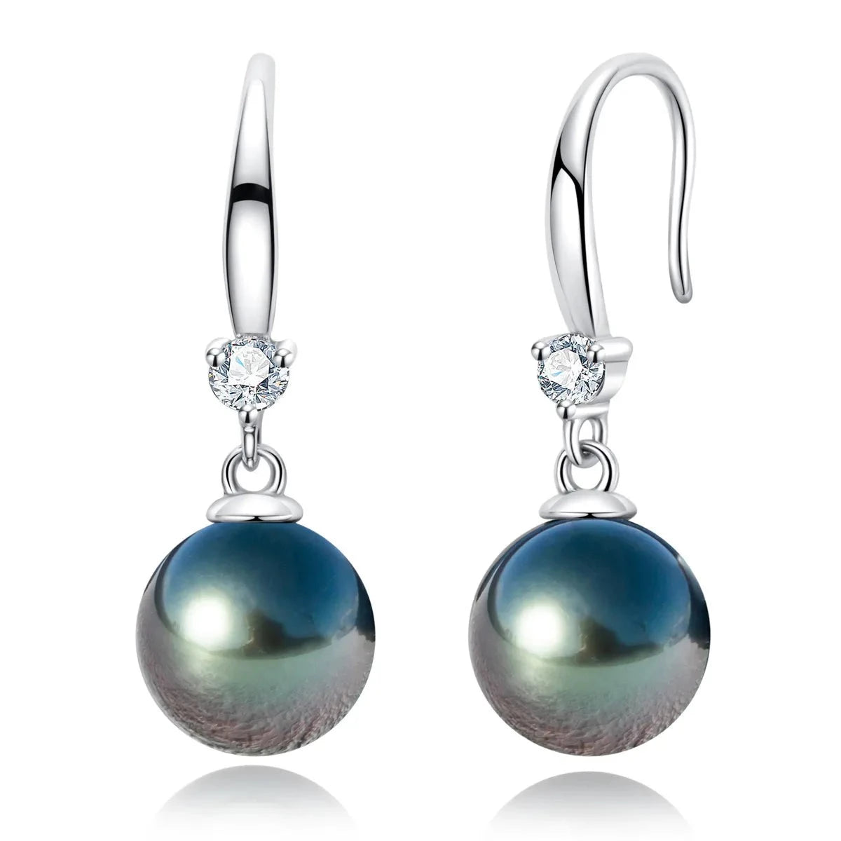 Tahitian Black Pearl Moissanite Diamond Earrings Sterling Sliver