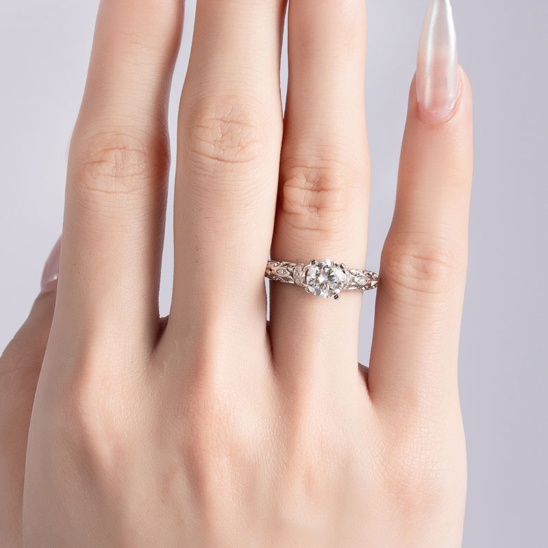 vintage style ring sterling silver moissanite diamond 1ct Holloway Jewellery