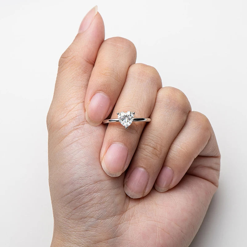 Heart Shape Moissanite Diamond Solitaire Ring Free Shipping US