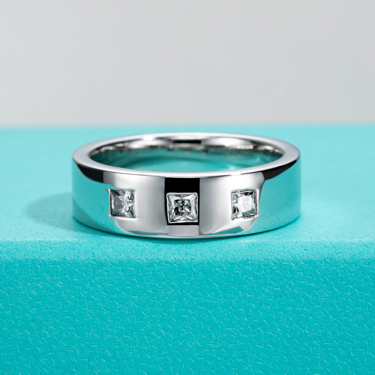Mens Princess Cut Moissanite Diamond Wedding Band