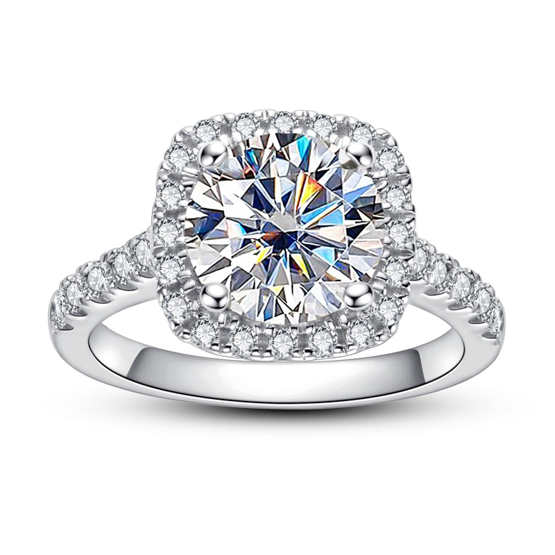 3ct Moissanite Diamond Halo Engagement Ring Sterling Silver
