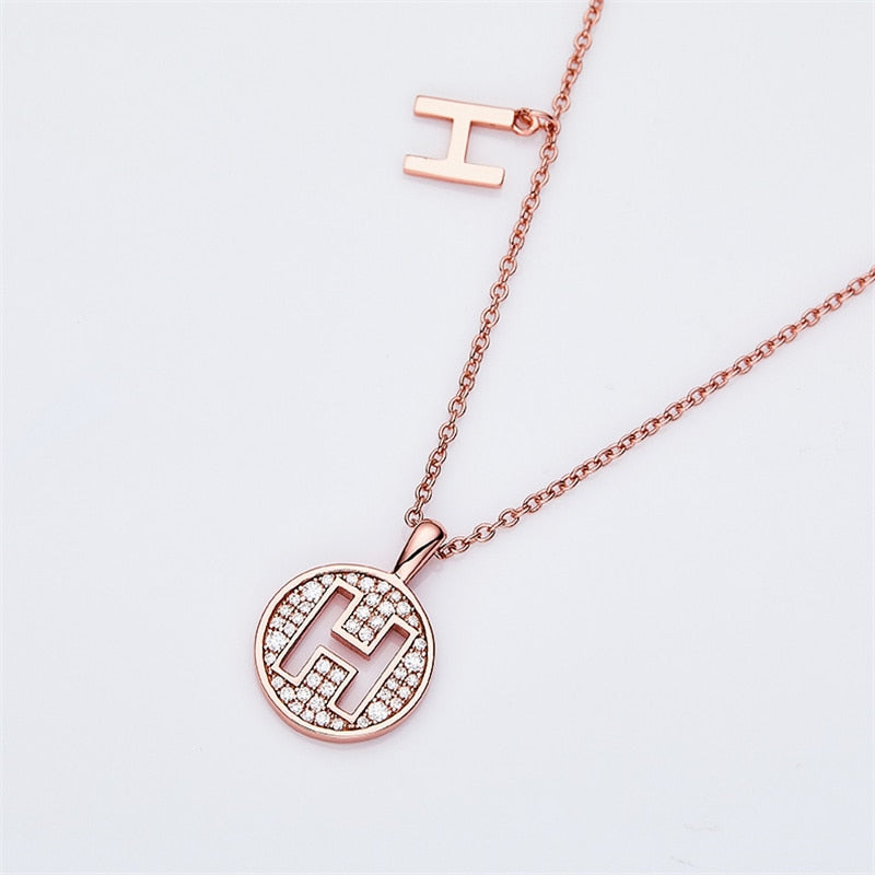 Moissanite Initial Necklace Pendant 925 Sterling Silver 18K Rose Gold Plated