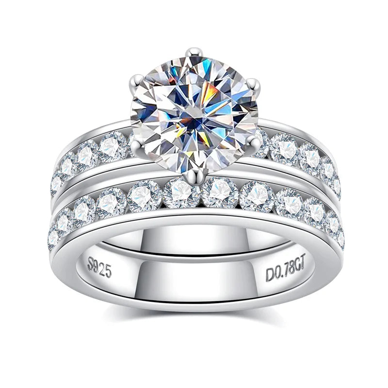 3ct Moissanite Diamond Engagement Ring Set Sterling Silver
