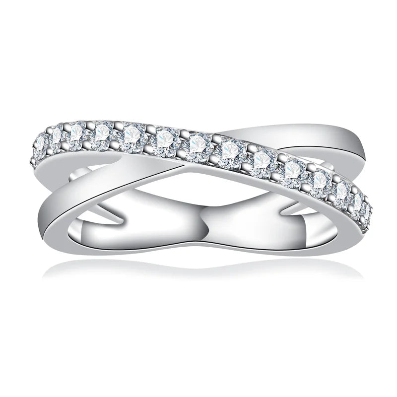 2mm Moissanite Cross Band Half Eternity Ring Sterling Silver