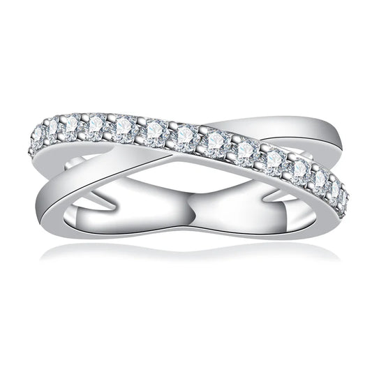 2mm Moissanite Cross Band Half Eternity Ring Sterling Silver