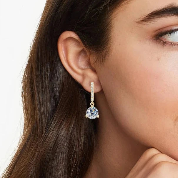 Sterling Silver Dangle Drop Moissanite Diamond Earrings
