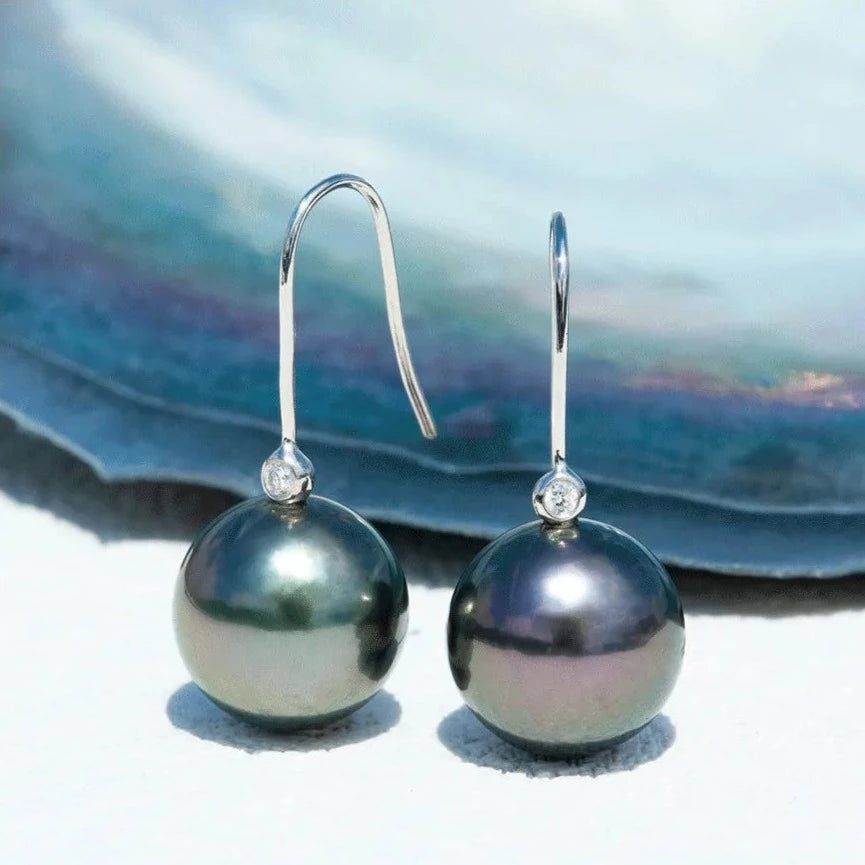 Tahitian Black Pearl Moissanite Drop Earrings