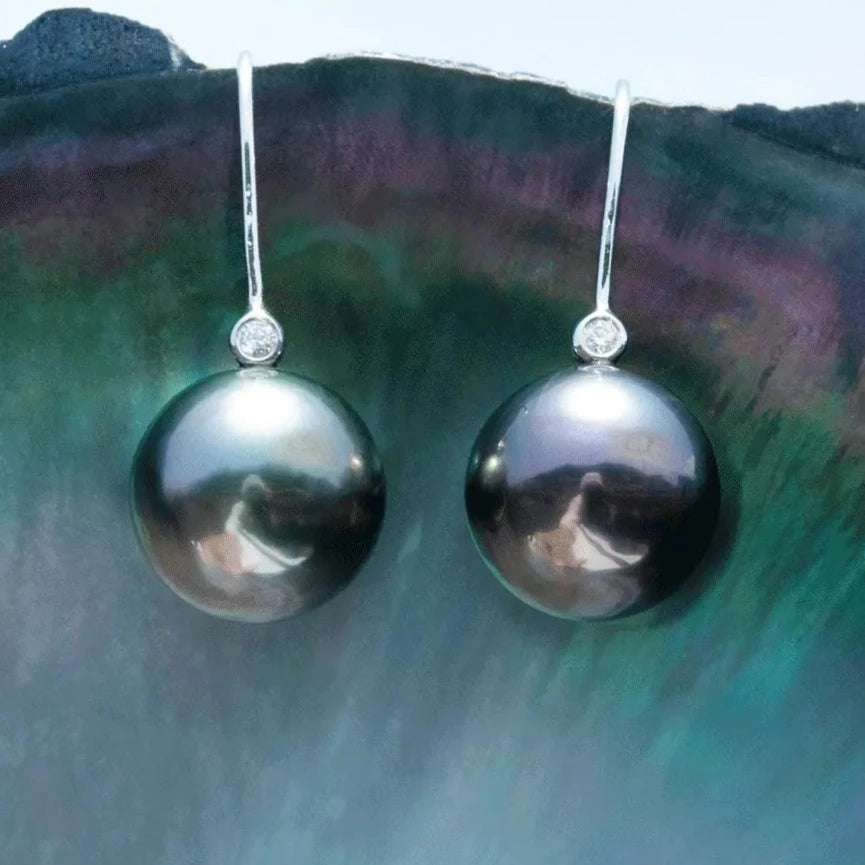 Tahitian Black Pearl Moissanite Drop Earrings Free Shipping US