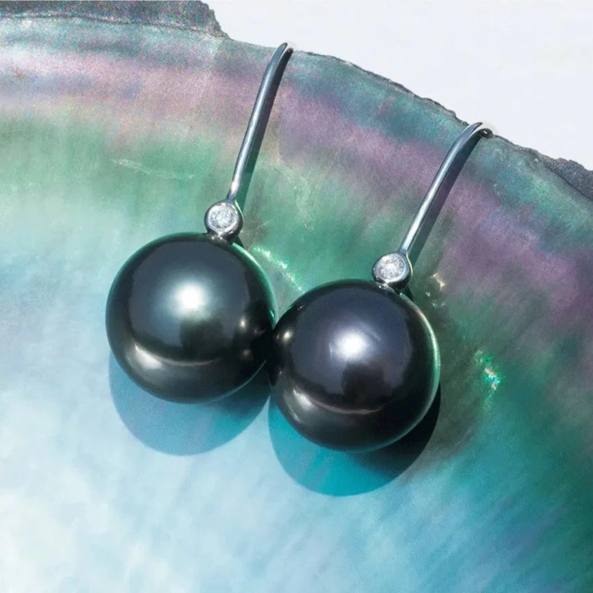 Holloway Jewellery Tahitian Black Pearl Moissanite Drop Earrings