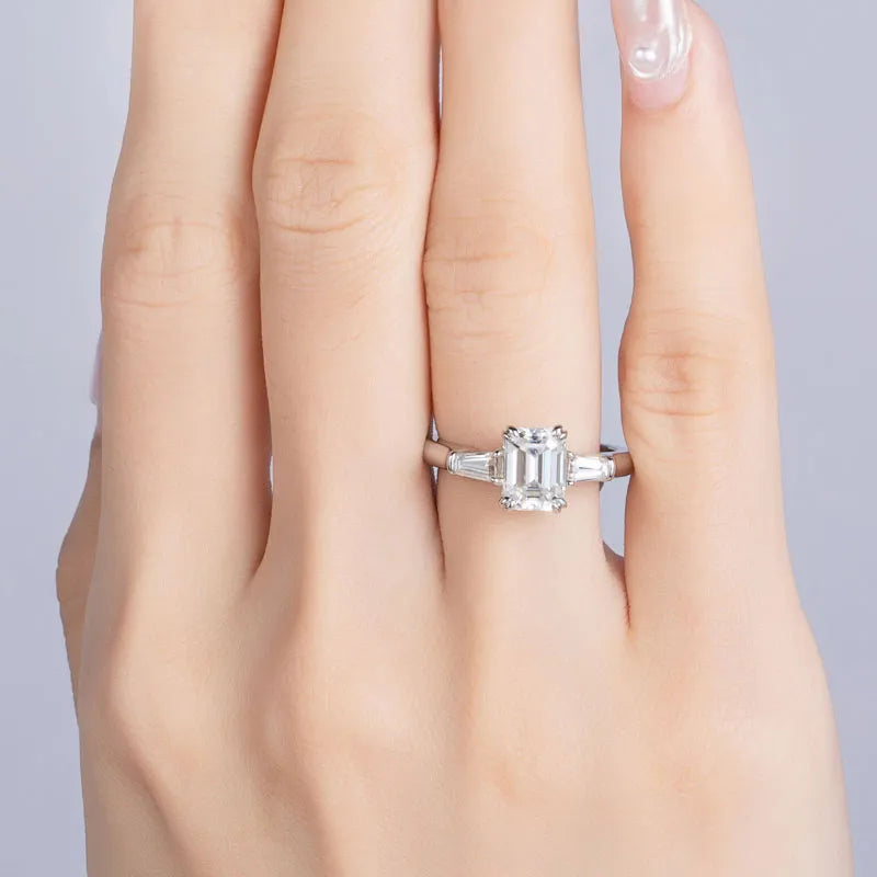 Sterling Silver Moissanite Three Stone Ring