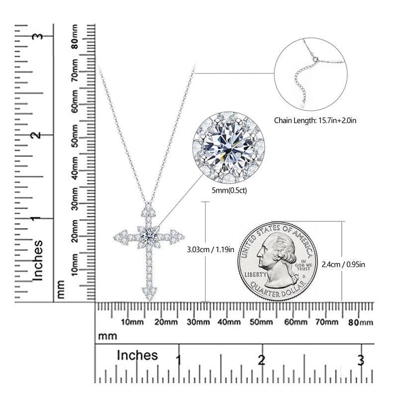 Moissanite Diamond Cross Pendant Necklace Free Shipping US