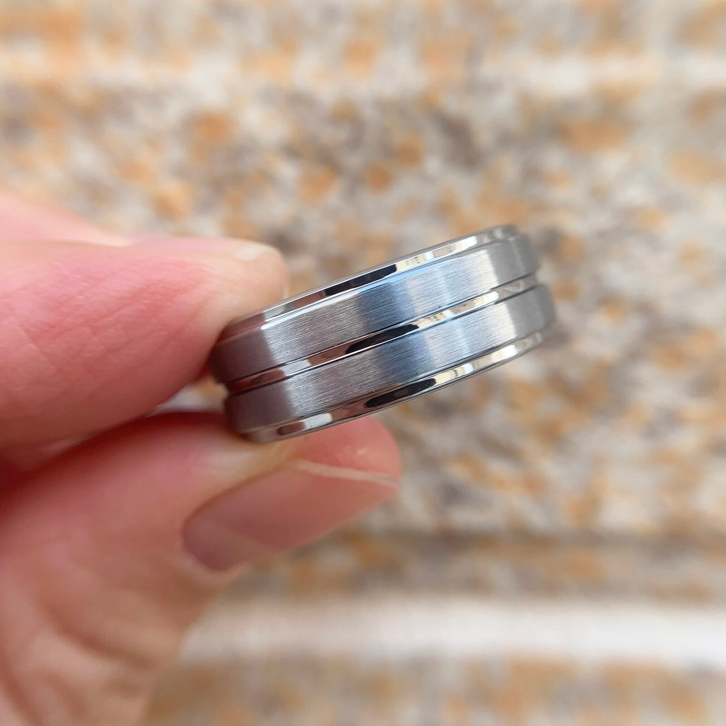 8mm Tungsten Carbide Stepped Groove Mens Ring / Mens Wedding Band