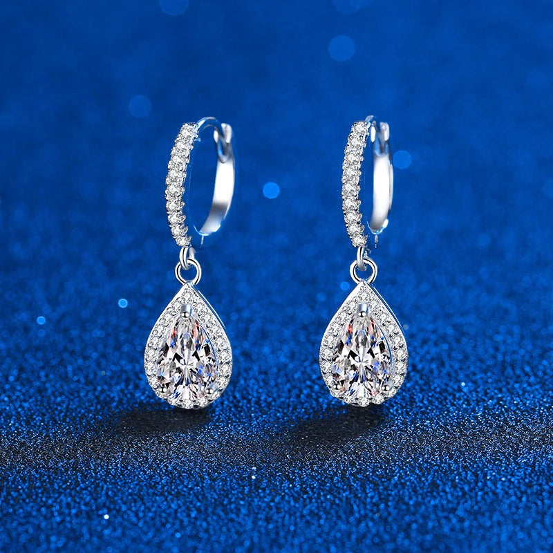Pear Shape Moissanite Sterling Silver Earrings
