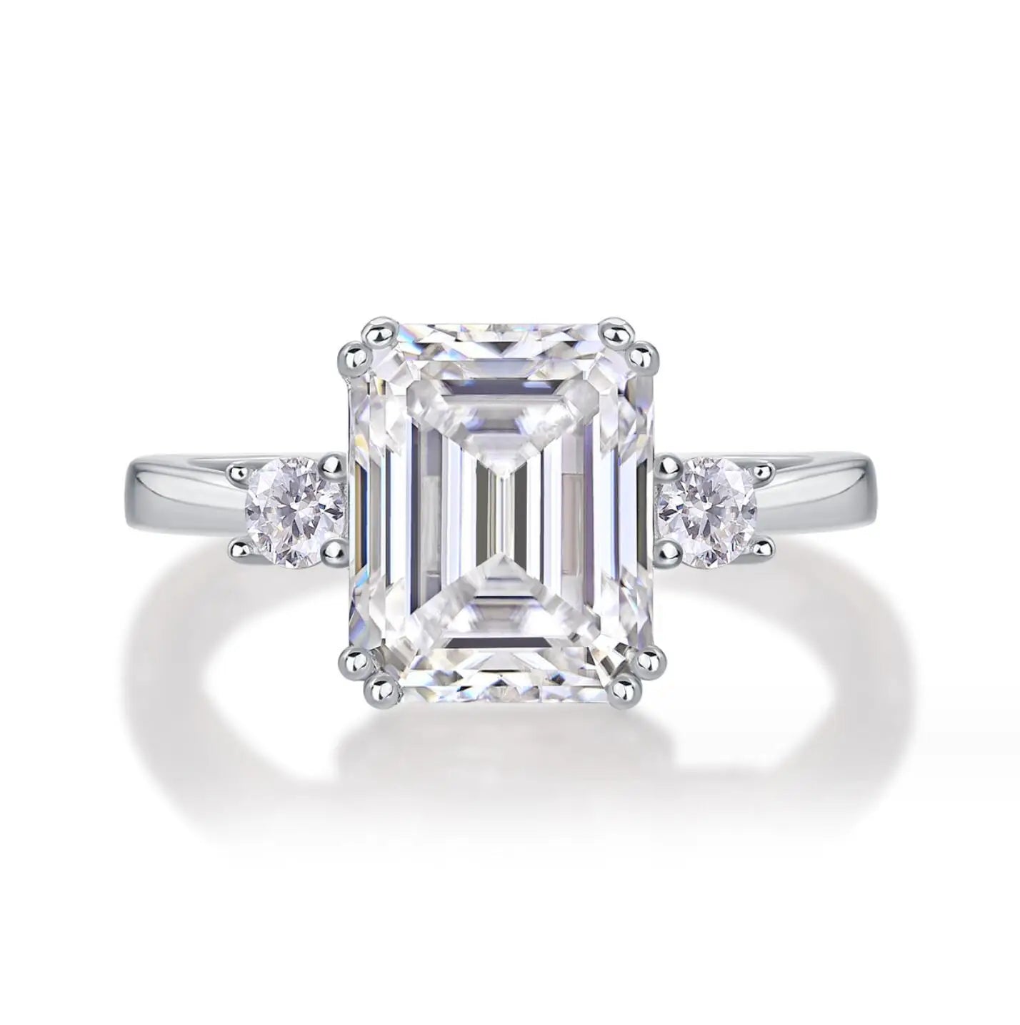 3 Carat Emerald Cut Moissanite Diamond Ring Sterling Silver